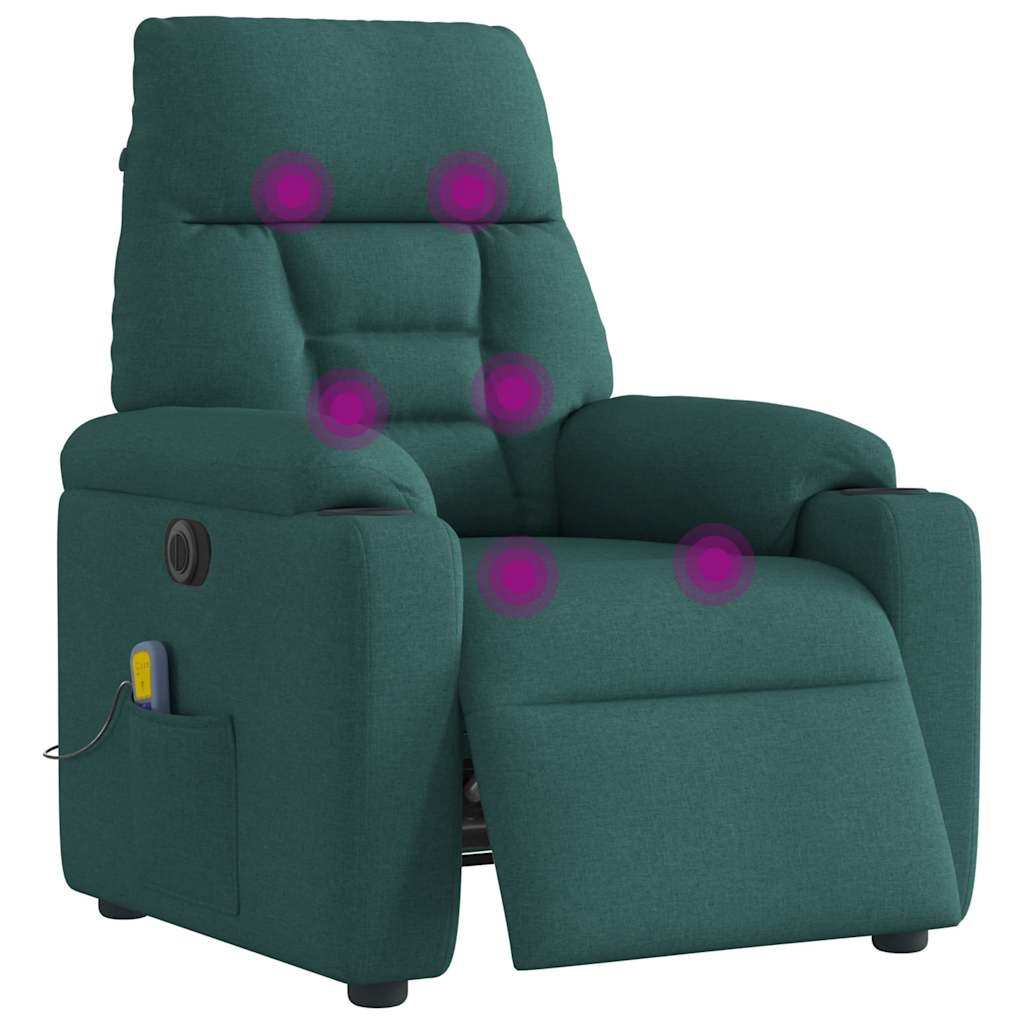 Poltrona reclinável de massagens elétrica tecido verde-escuro