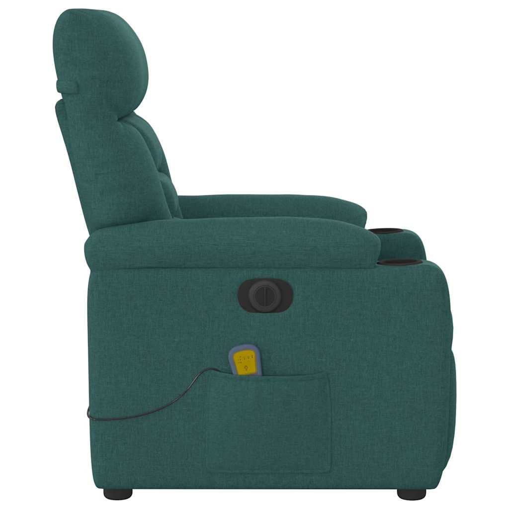 Poltrona reclinável de massagens elétrica tecido verde-escuro