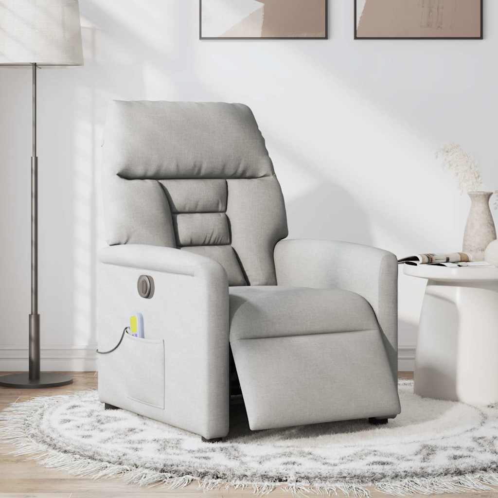 Poltrona massagens reclinável elétrica tecido cinzento-nublado