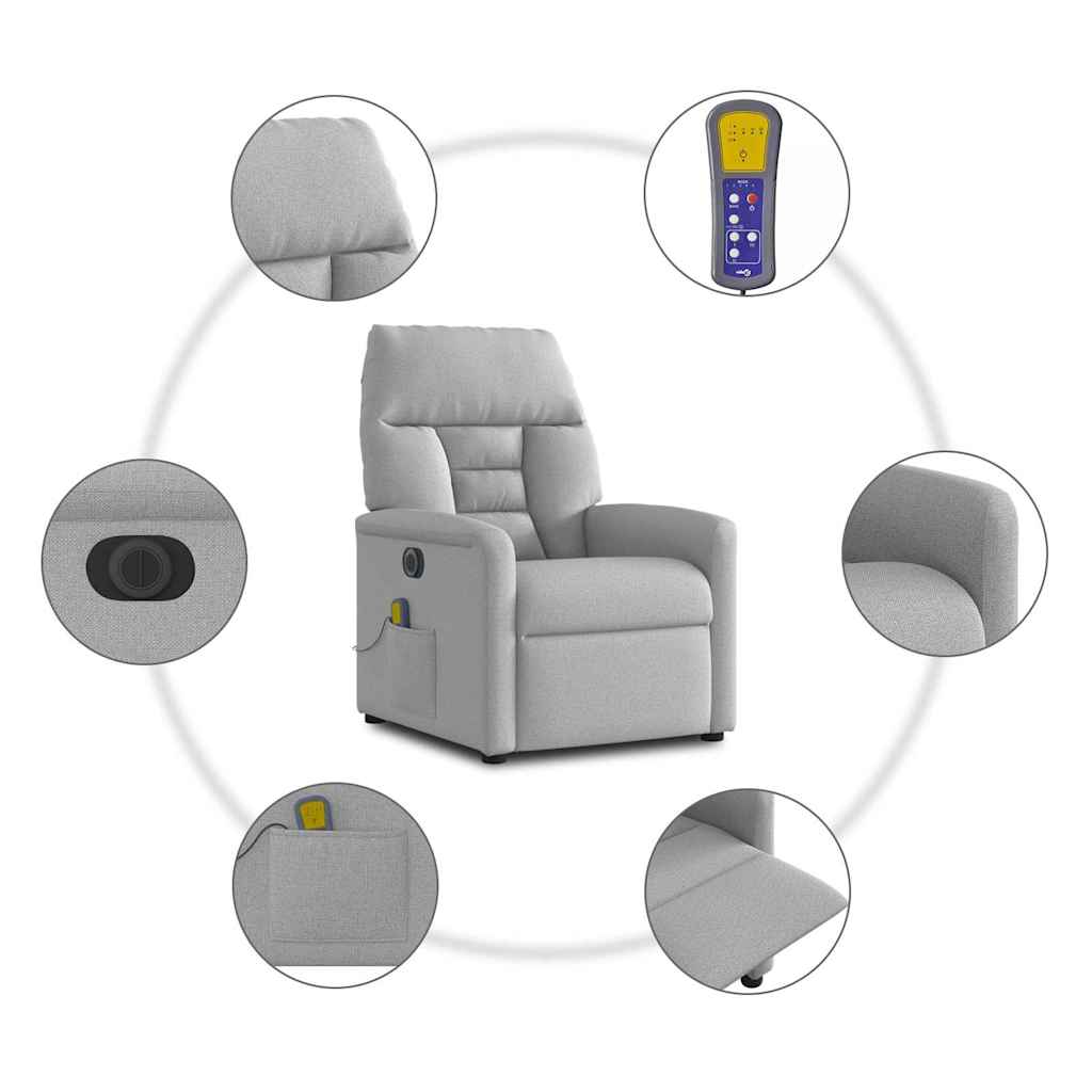 Poltrona massagens reclinável elétrica tecido cinzento-nublado