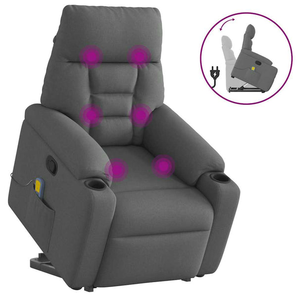 Poltrona elevatória de massagens tecido cinzento-escuro