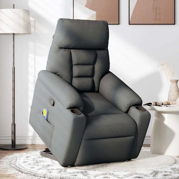 Poltrona elevatória de massagens tecido cinzento-escuro