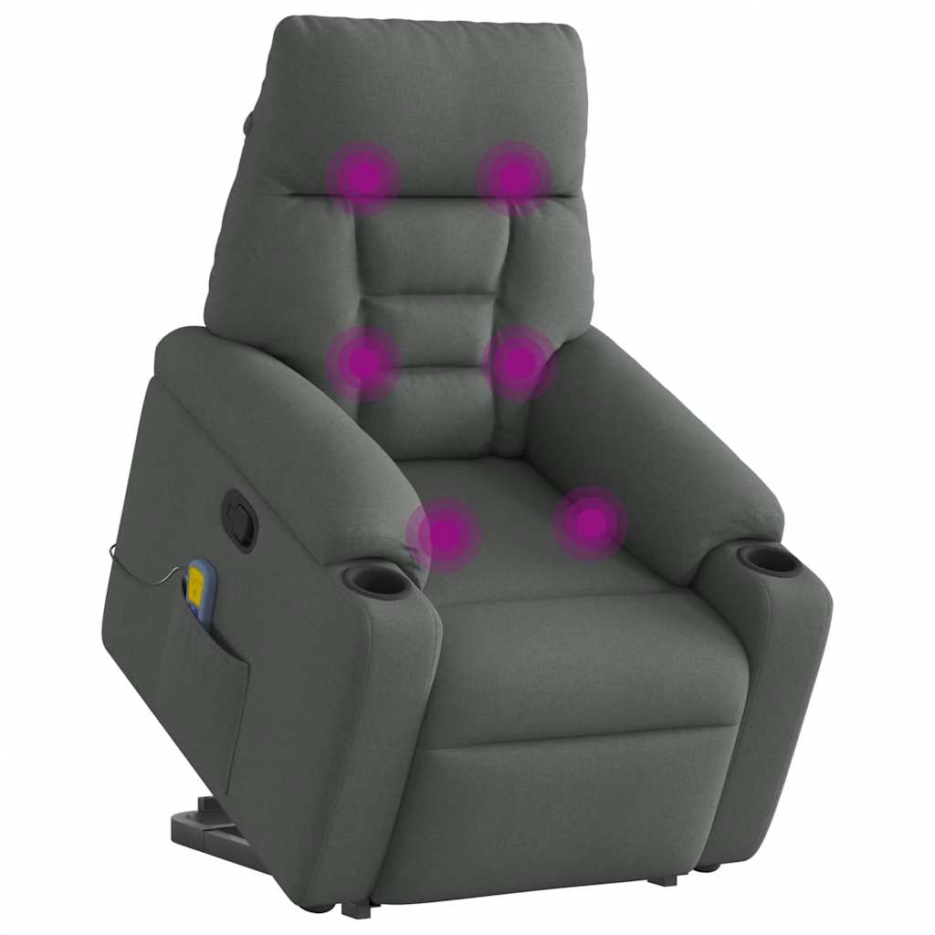 Poltrona elevatória de massagens tecido cinzento-escuro
