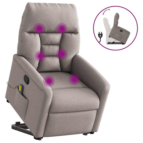 Poltrona elevatória de massagens tecido cinzento-acastanhado