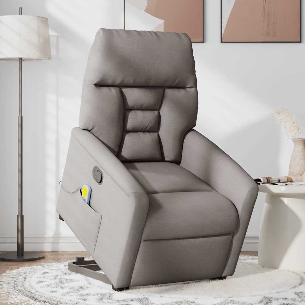 Poltrona elevatória de massagens tecido cinzento-acastanhado