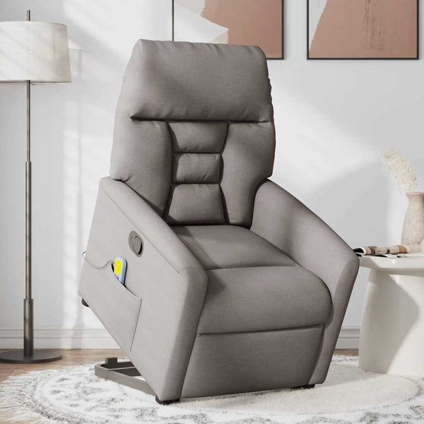 Poltrona elevatória de massagens tecido cinzento-acastanhado