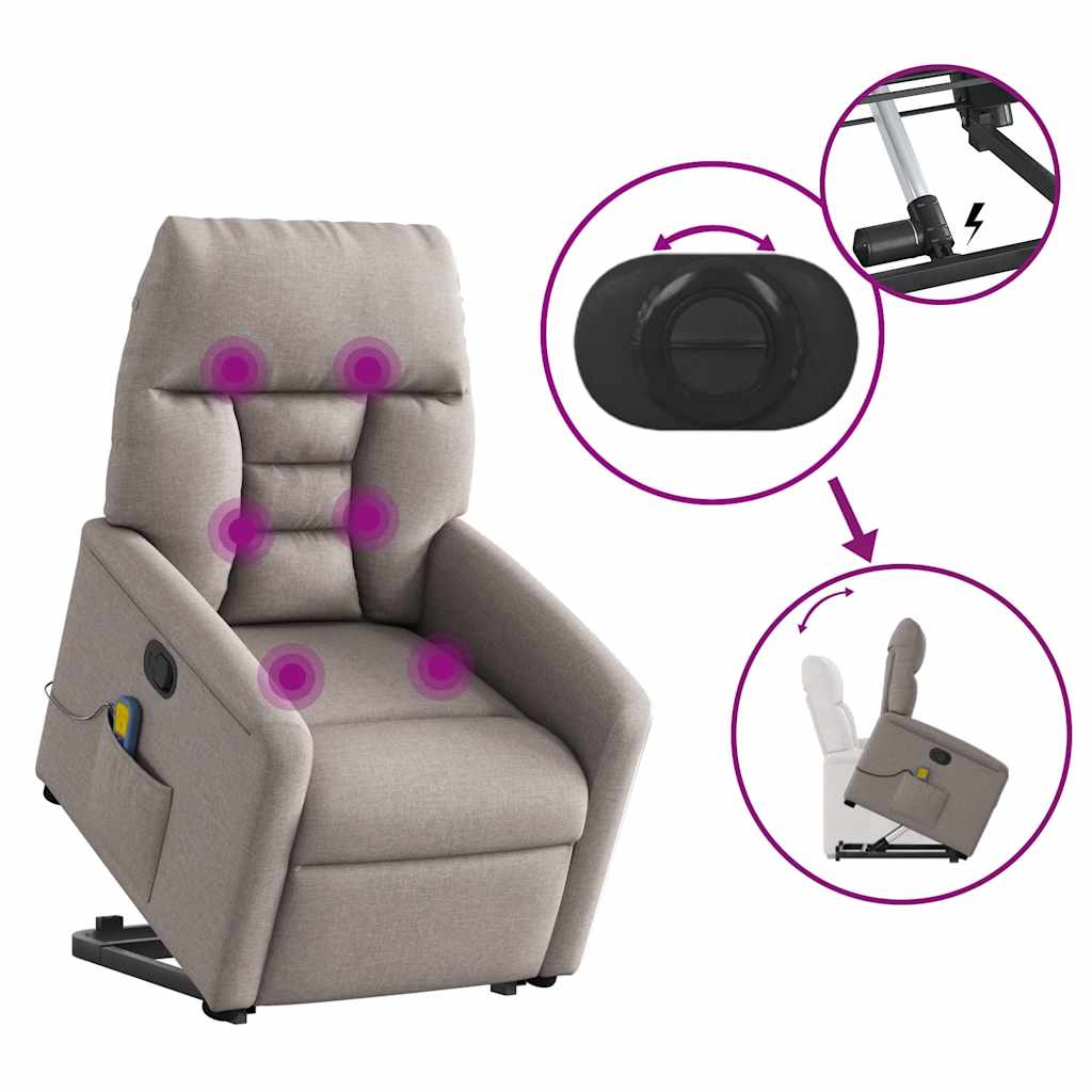 Poltrona elevatória de massagens tecido cinzento-acastanhado