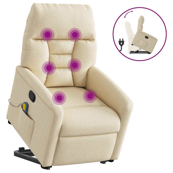 Poltrona elevatória de massagens tecido cor creme