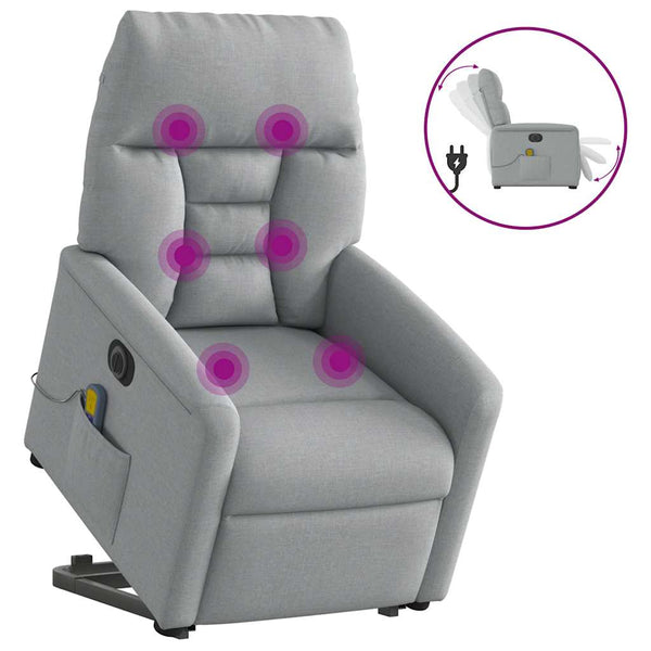 Poltrona elétrica reclinável massagens tecido cinzento-claro