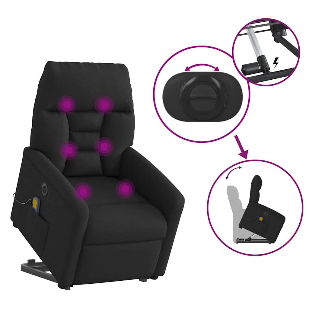 Poltrona elétrica elevatória massagens tecido preto