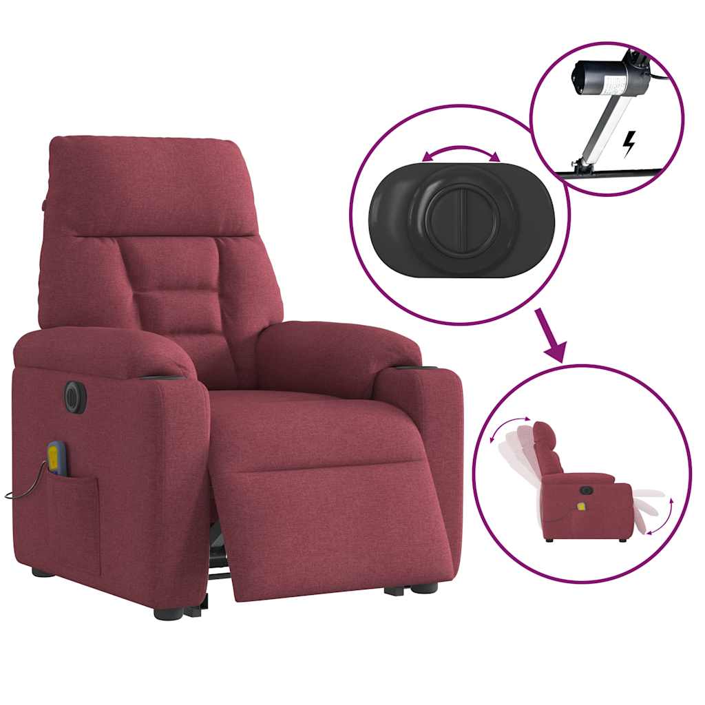 Poltrona elevatória de massagens elétrica tecido vermelho tinto