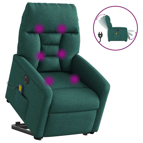 Poltrona elétrica elevatória massagens tecido verde-escuro