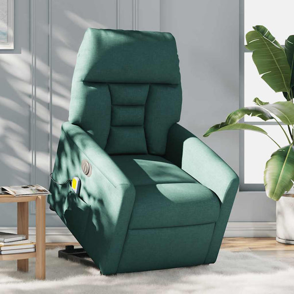 Poltrona elétrica elevatória massagens tecido verde-escuro