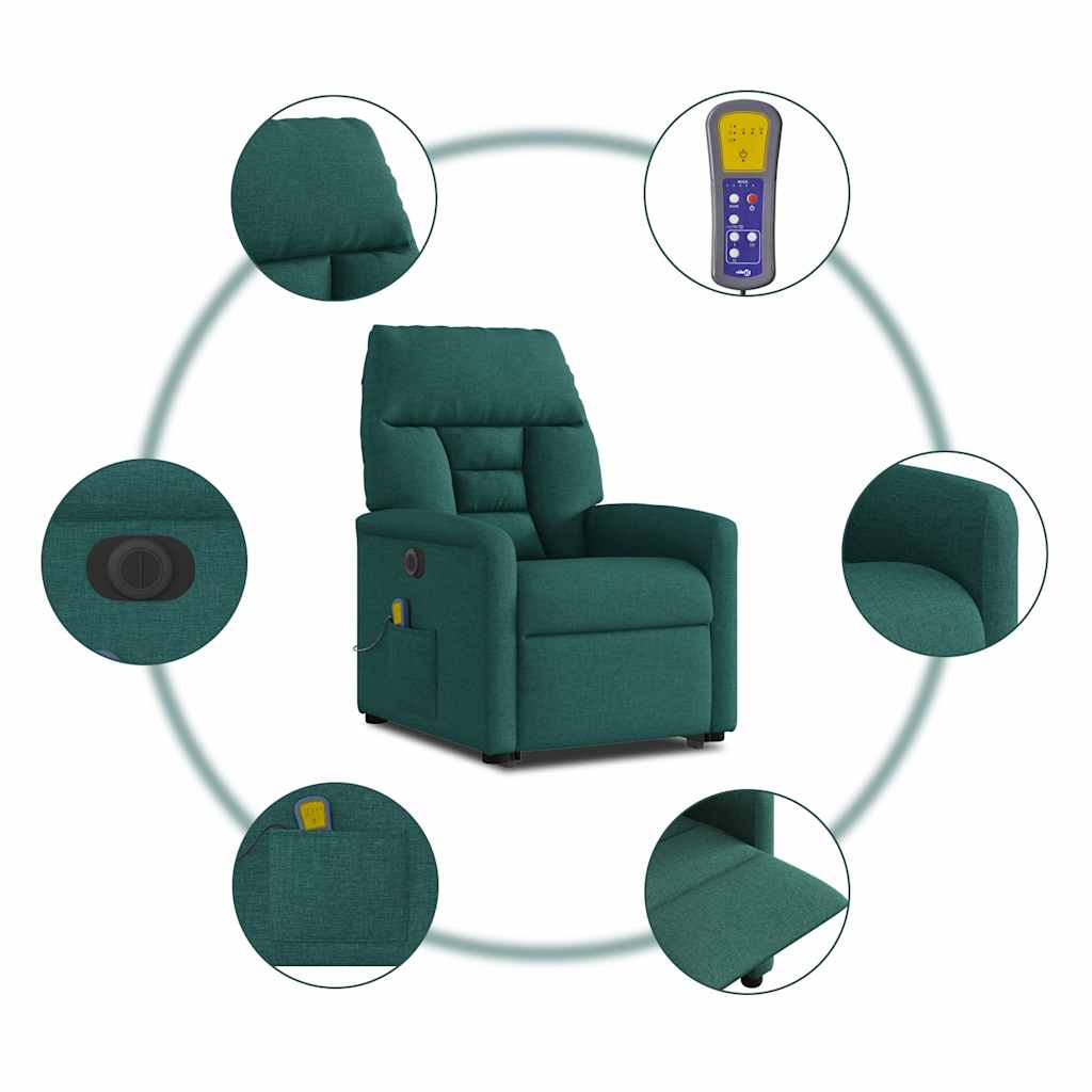 Poltrona elétrica elevatória massagens tecido verde-escuro