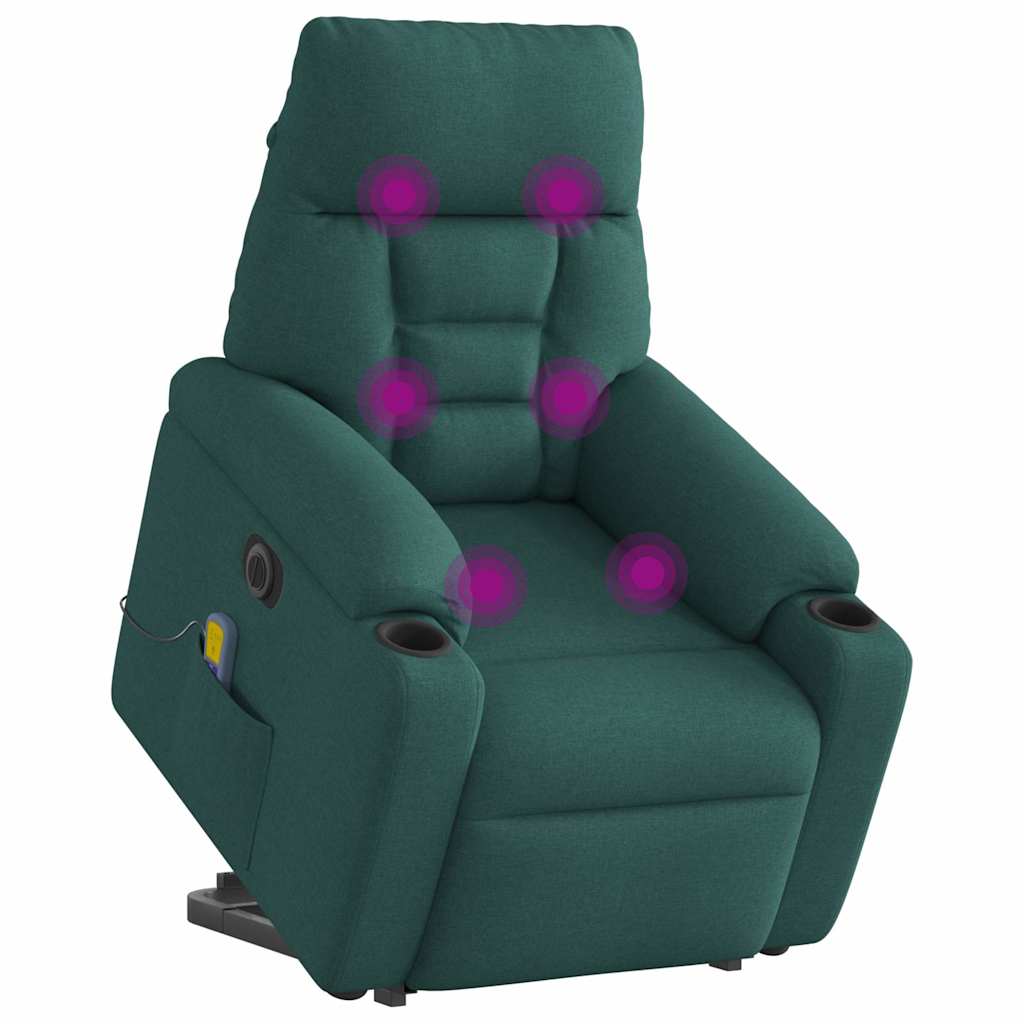 Poltrona elétrica elevatória massagens tecido verde-escuro