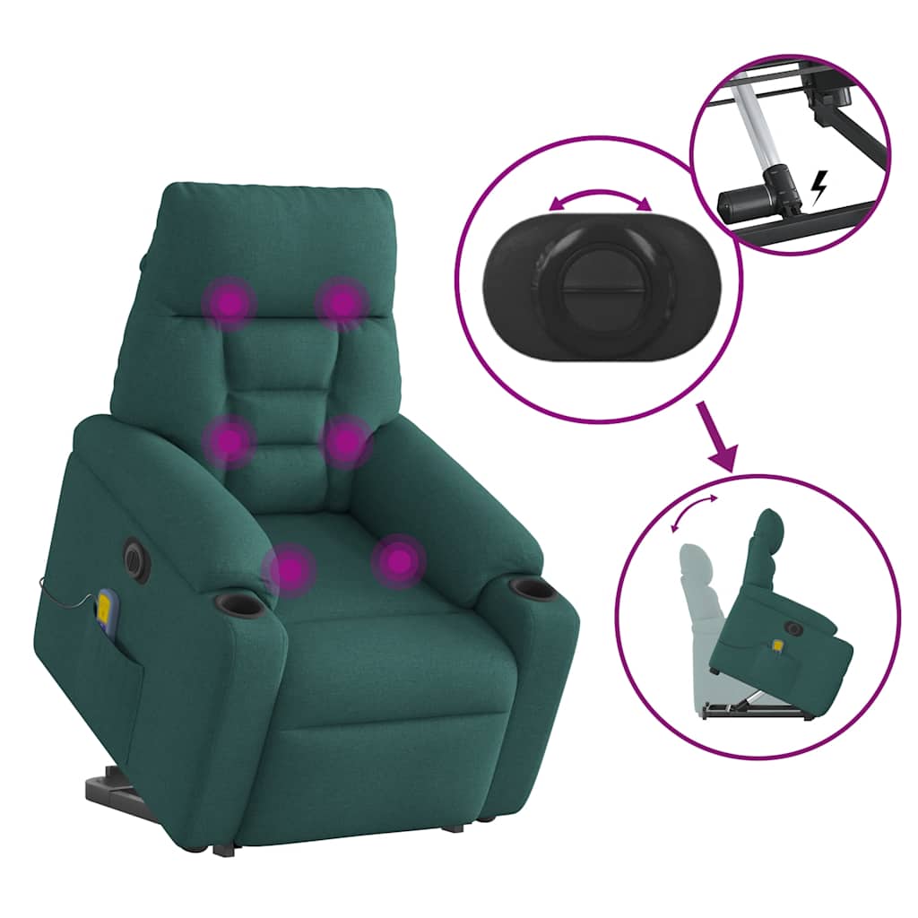 Poltrona elétrica elevatória massagens tecido verde-escuro