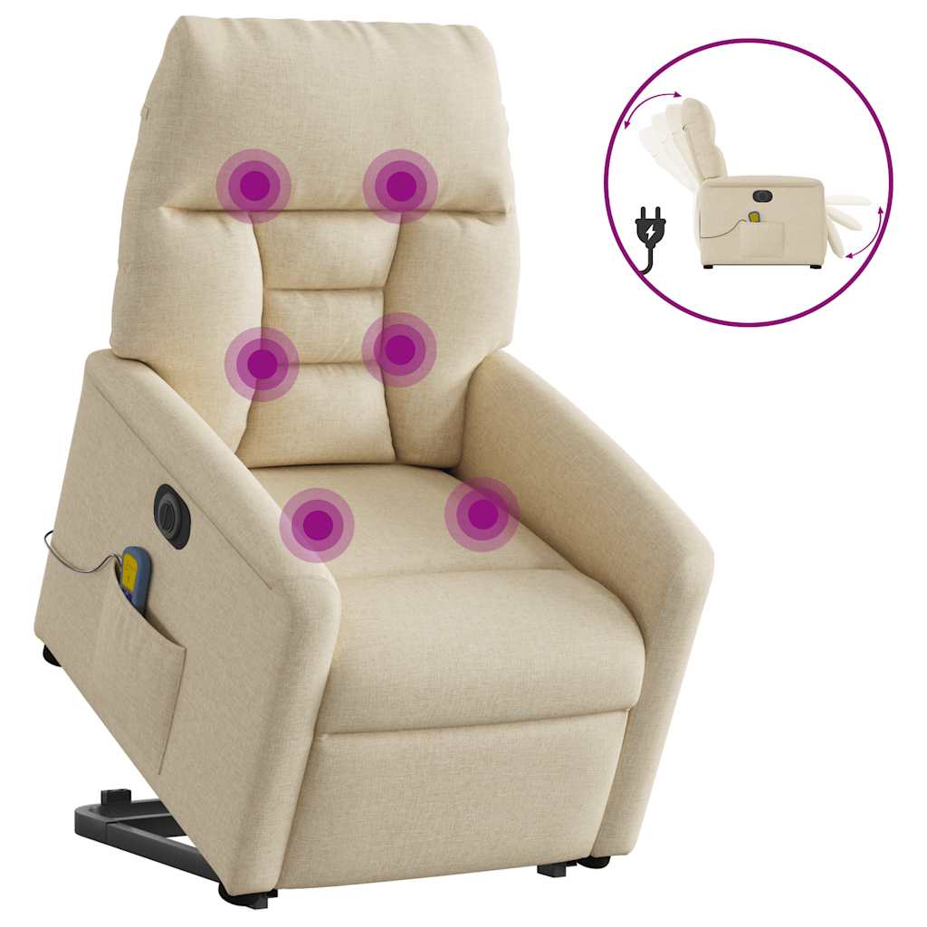 Poltrona elétrica elevatória massagens tecido creme
