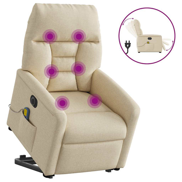 Poltrona elétrica elevatória massagens tecido creme