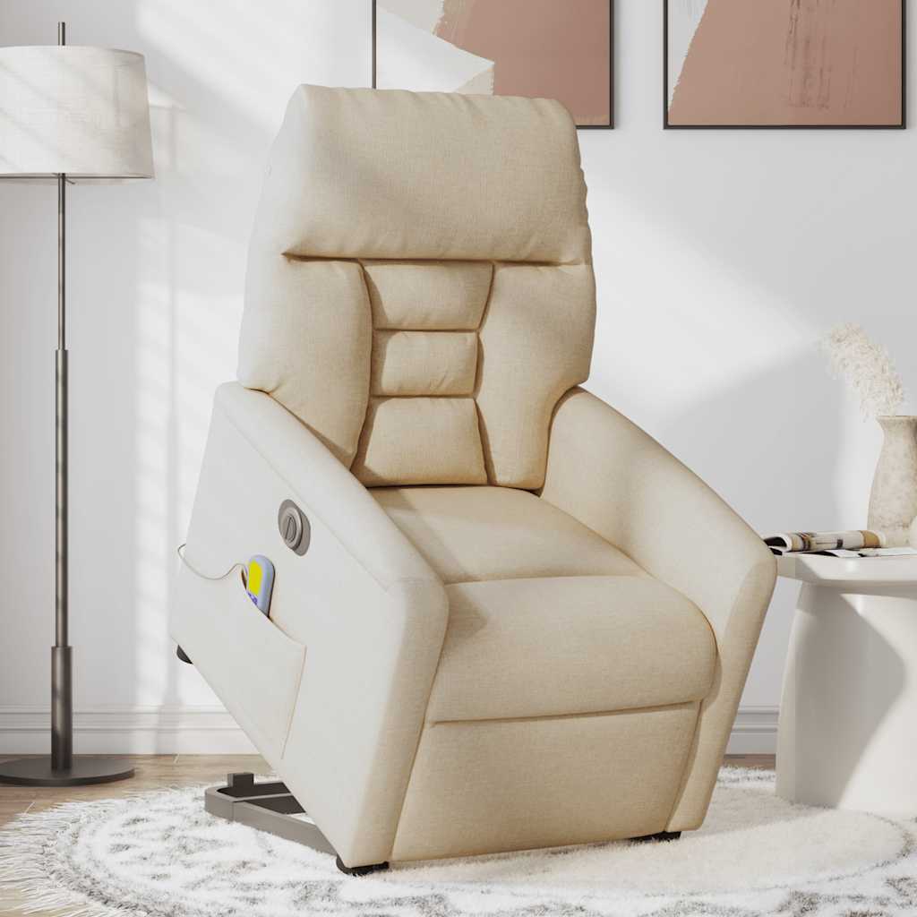 Poltrona elétrica elevatória massagens tecido creme