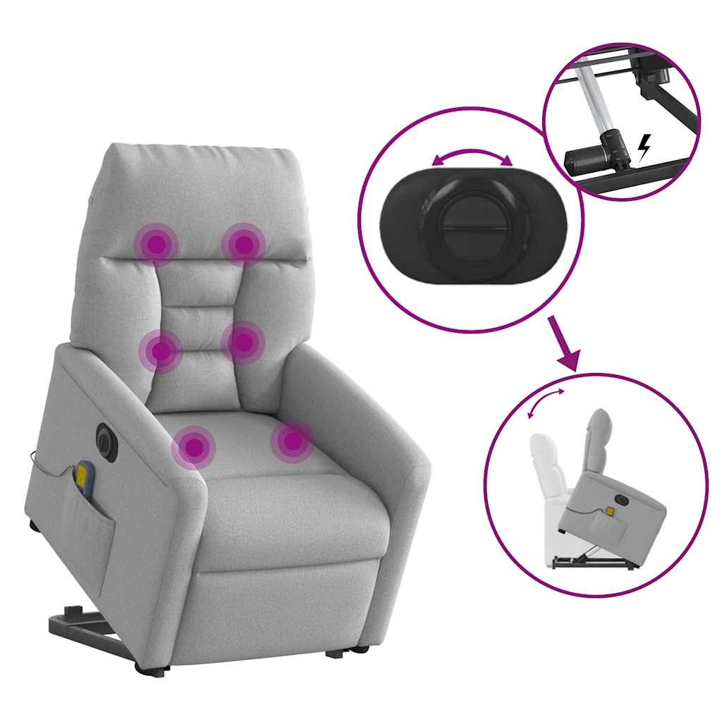 Poltrona elétrica elevatória massagens tecido cinzento-nublado