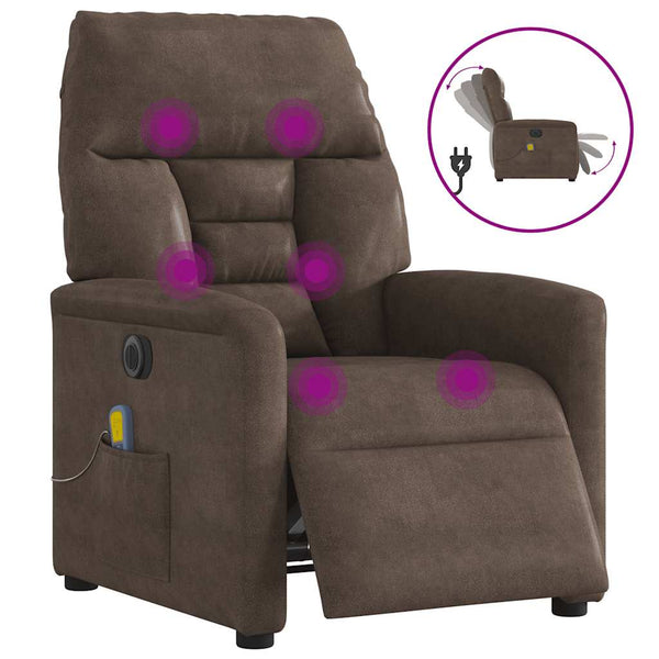 Poltrona de massagens reclinável elétrica microfibra castanho