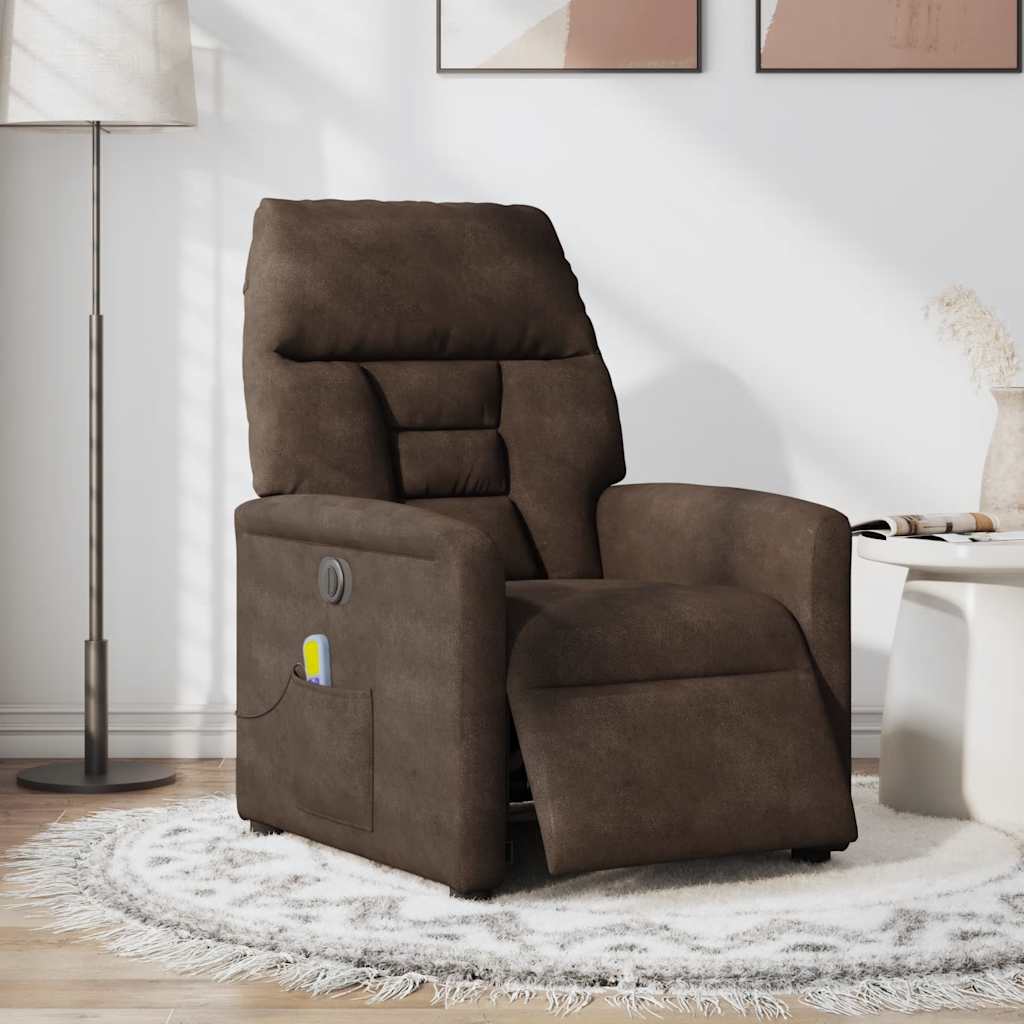 Poltrona de massagens reclinável elétrica microfibra castanho