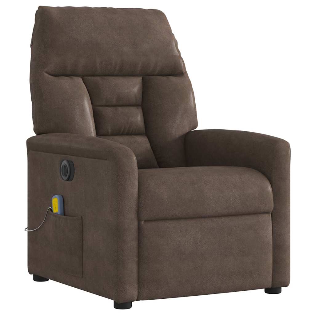 Poltrona de massagens reclinável elétrica microfibra castanho