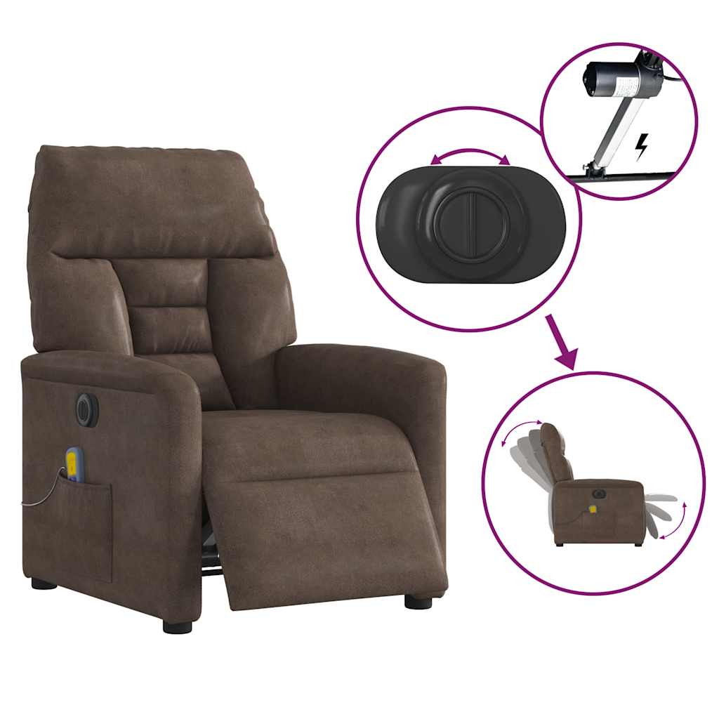 Poltrona de massagens reclinável elétrica microfibra castanho