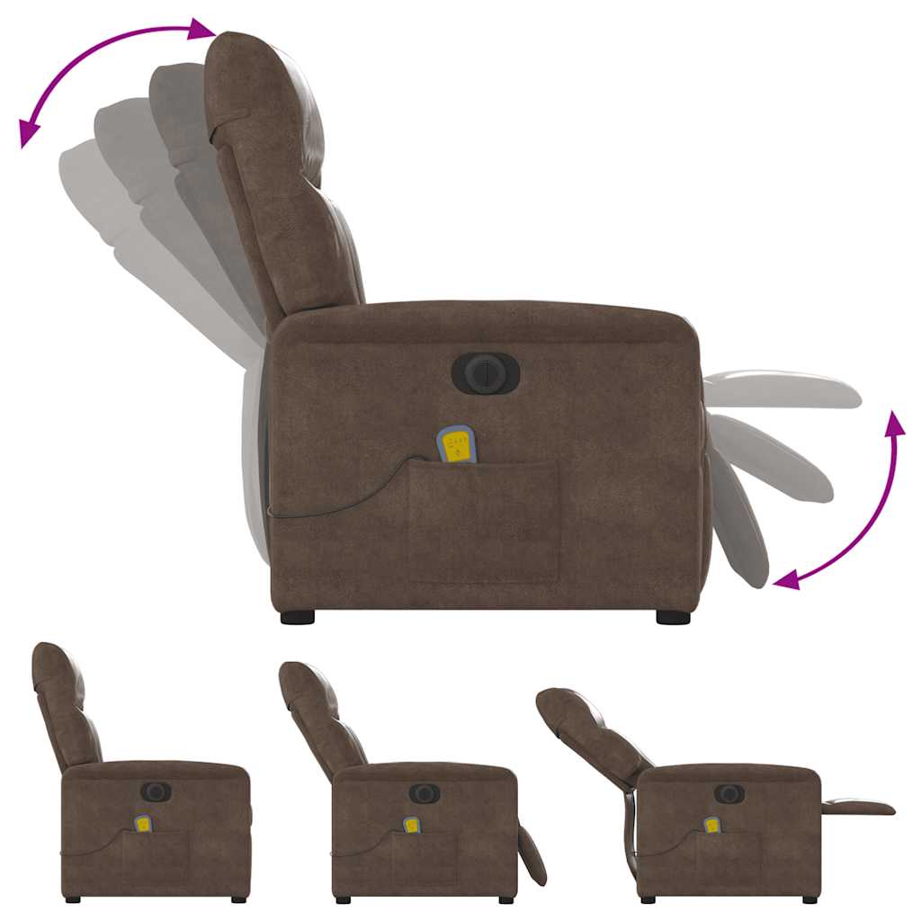 Poltrona de massagens reclinável elétrica microfibra castanho