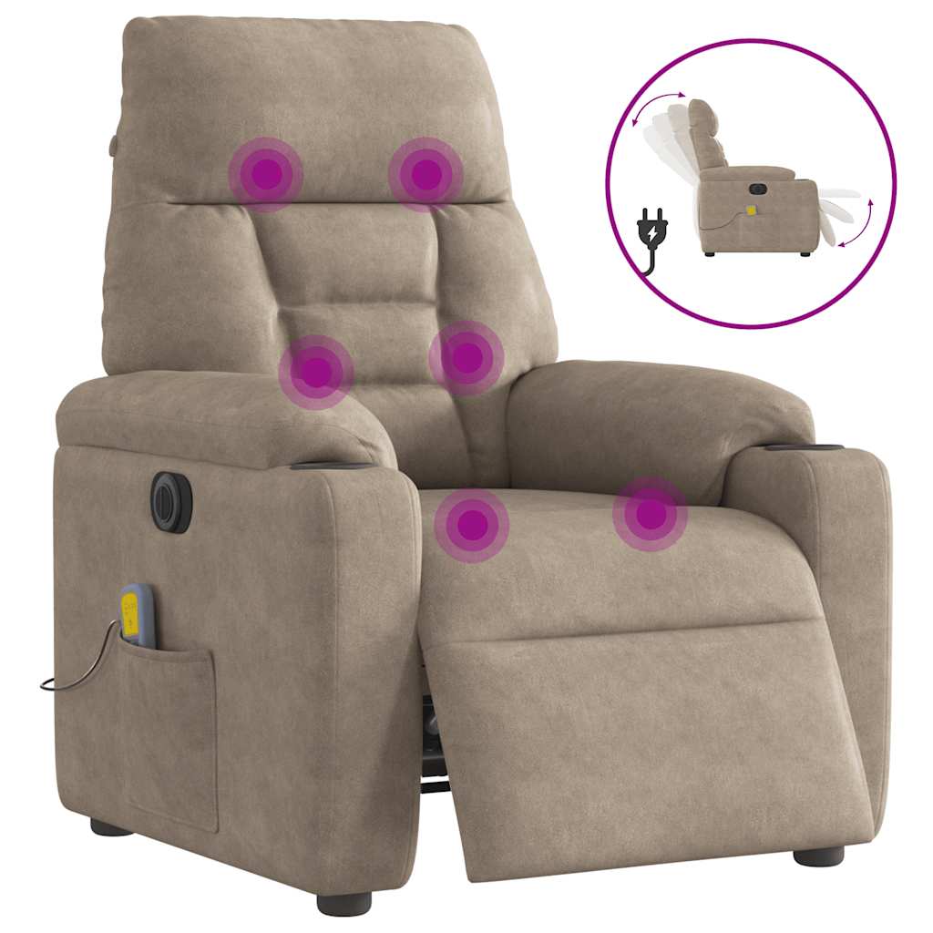 Poltrona massagens recli. elétrica microfibra cinza-acastanhado