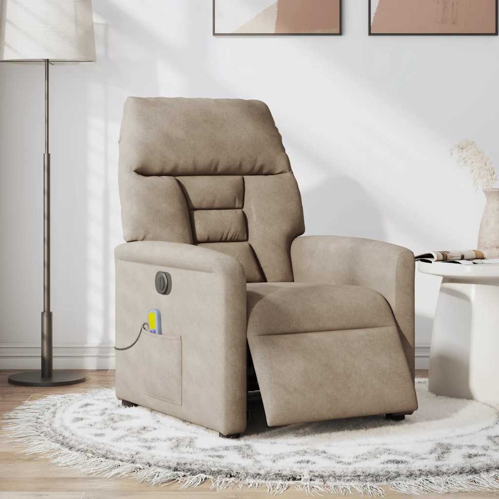 Poltrona massagens recli. elétrica microfibra cinza-acastanhado