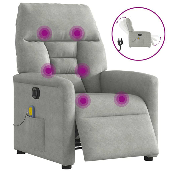 Poltrona massagens reclinável elétrica microfibra cinza-claro