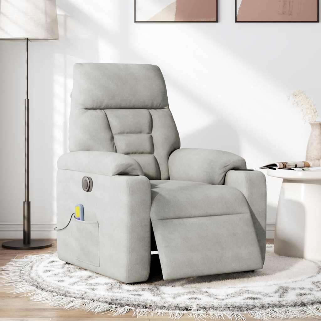 Poltrona massagens reclinável elétrica microfibra cinza-claro