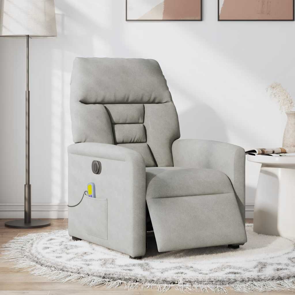 Poltrona massagens reclinável elétrica microfibra cinza-claro
