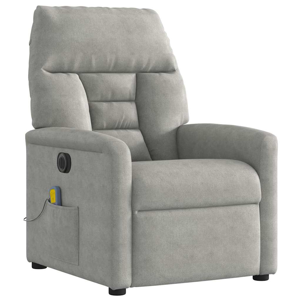 Poltrona massagens reclinável elétrica microfibra cinza-claro