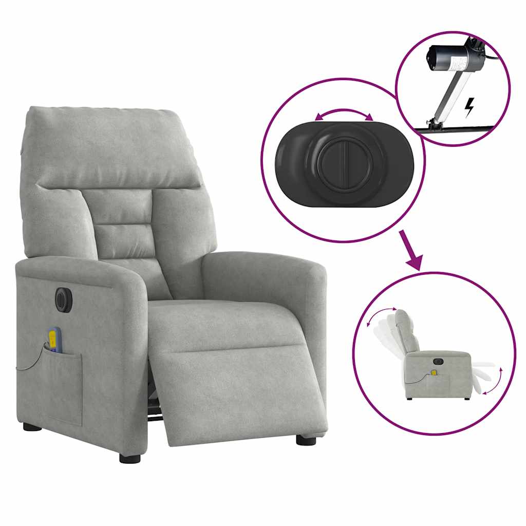 Poltrona massagens reclinável elétrica microfibra cinza-claro