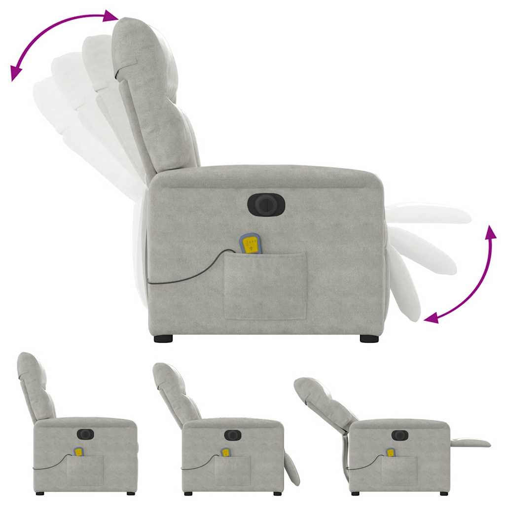 Poltrona massagens reclinável elétrica microfibra cinza-claro