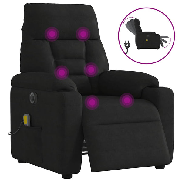 Poltrona de massagens reclinável elétrica microfibra preto