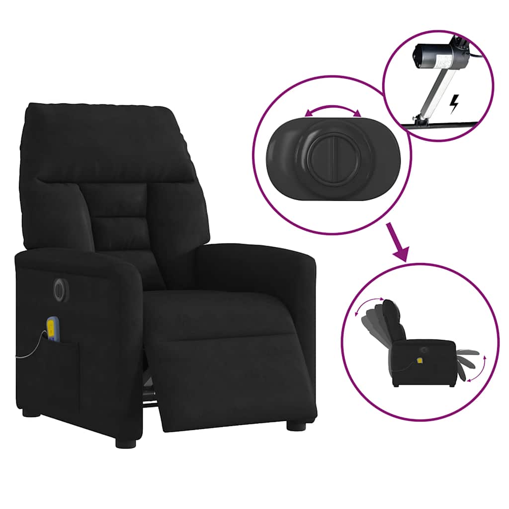 Poltrona de massagens reclinável elétrica microfibra preto