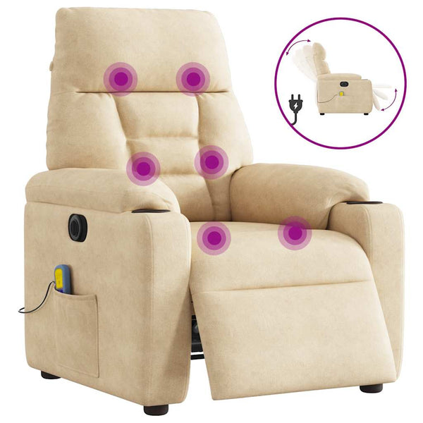 Poltrona de massagens reclinável elétrica microfibra cor creme