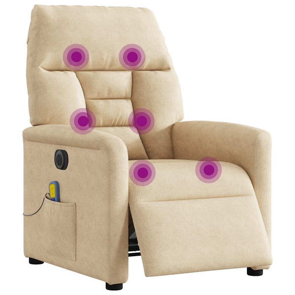 Poltrona de massagens reclinável elétrica microfibra cor creme