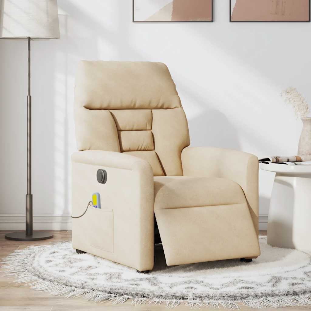Poltrona de massagens reclinável elétrica microfibra cor creme