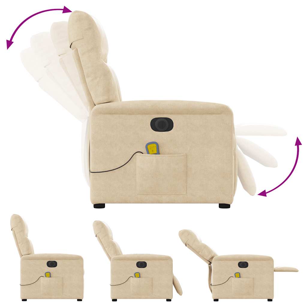 Poltrona de massagens reclinável elétrica microfibra cor creme