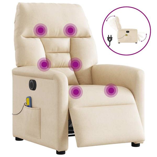 Poltrona massagens reclinável elétrica tecido microfibra bege