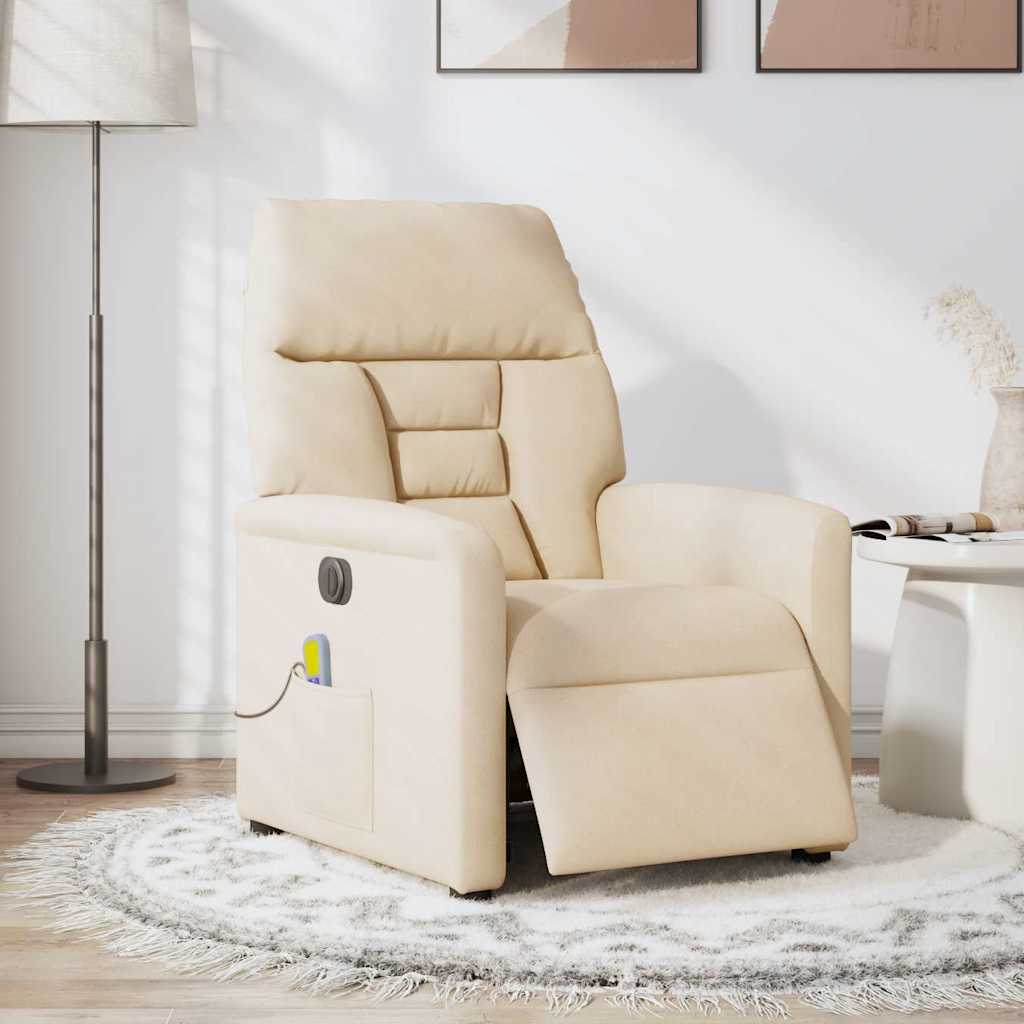 Poltrona massagens reclinável elétrica tecido microfibra bege