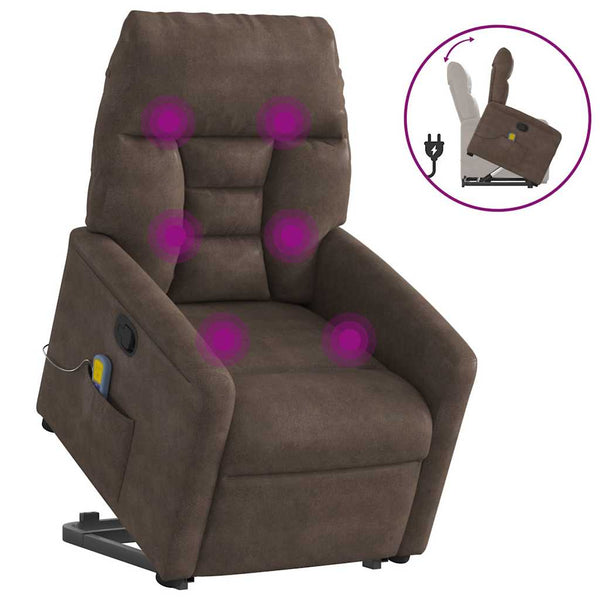 Poltrona de massagens reclinável elevatória microfibra castanho