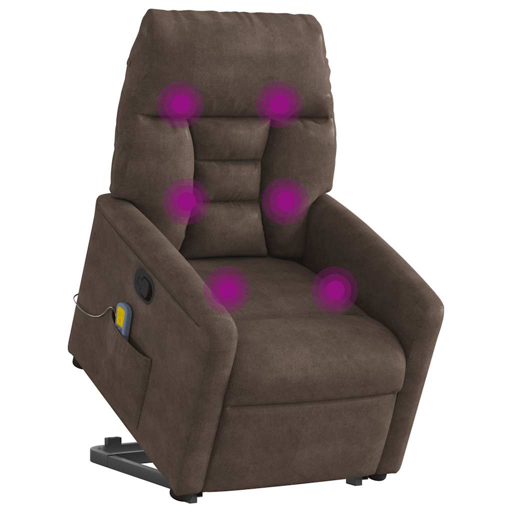 Poltrona de massagens reclinável elevatória microfibra castanho