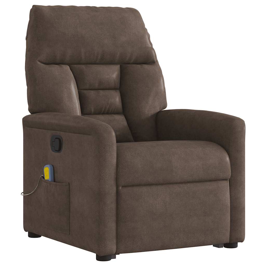 Poltrona de massagens reclinável elevatória microfibra castanho