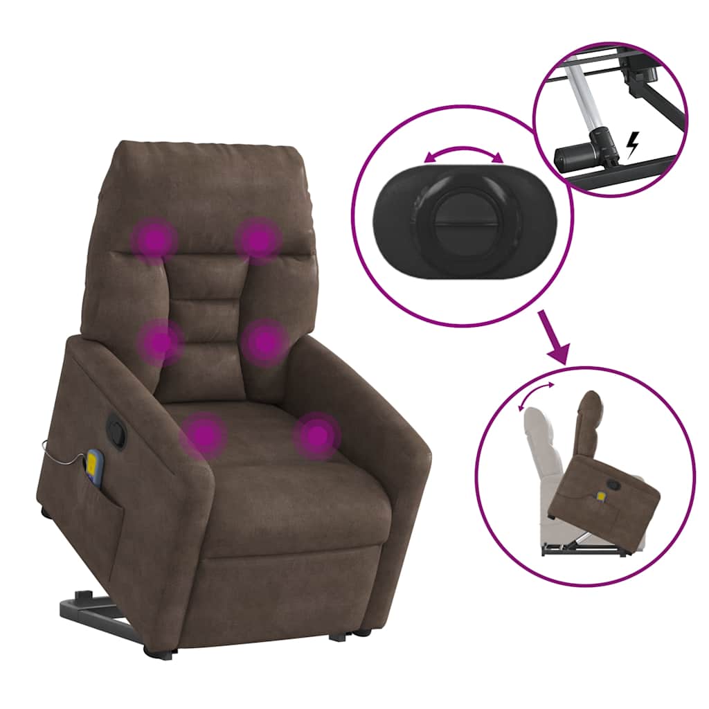 Poltrona de massagens reclinável elevatória microfibra castanho
