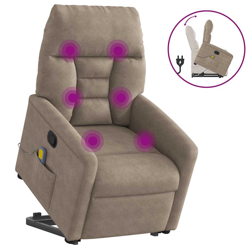 Poltrona de massagens reclinável microfibra cinza-acastanhado